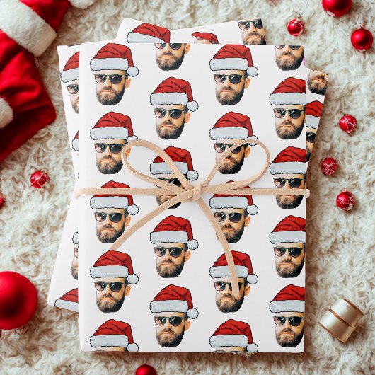 Feuille De Papier Cadeau Custom Funny Face Santa Hat Photo Christmas Gift