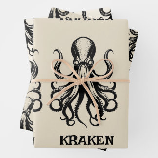 Feuille De Papier Cadeau Custom Kraken Octopus Squid Name Personalized