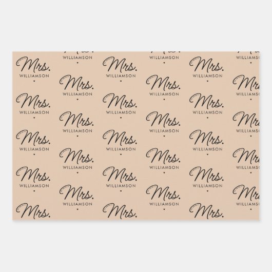 Feuille De Papier Cadeau Custom Mrs. Est. Modern Elegant Script Newlywed (Devant)