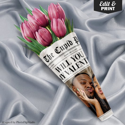 Feuille De Papier Cadeau Custom Valentine Newspaper Flower Bouquet Gift 