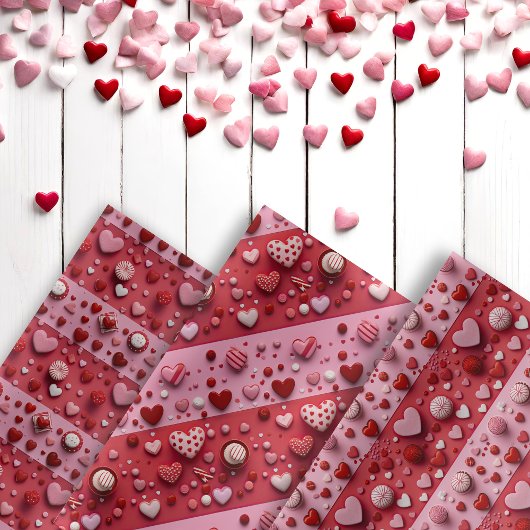 Feuille De Papier Cadeau Cute 3D Red Pink Hearts Candy Valentines Day