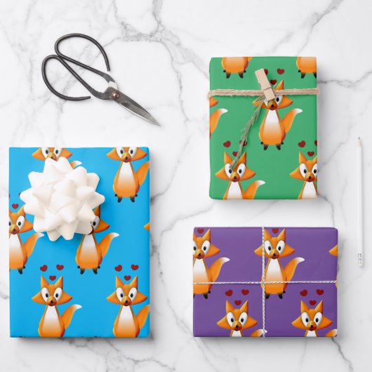 Feuille De Papier Cadeau Cute animal caricature Fox (Recto)