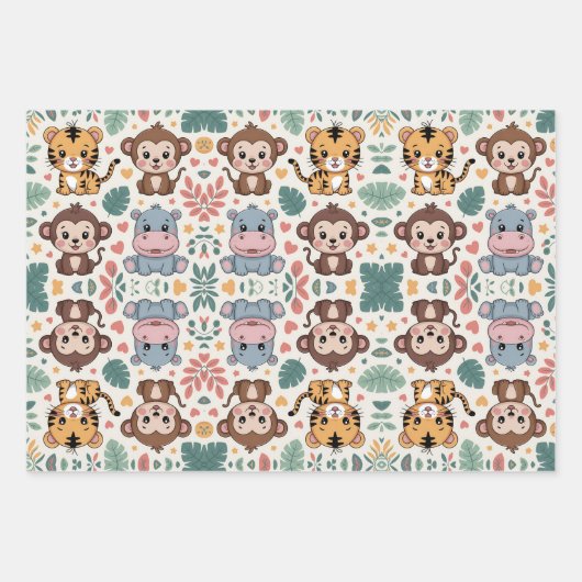 Feuille De Papier Cadeau Cute animal pattern features monkeys (Devant)