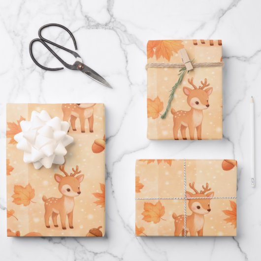 Feuille De Papier Cadeau Cute Autumn Woodland Animals Seamless Pattern (Recto)