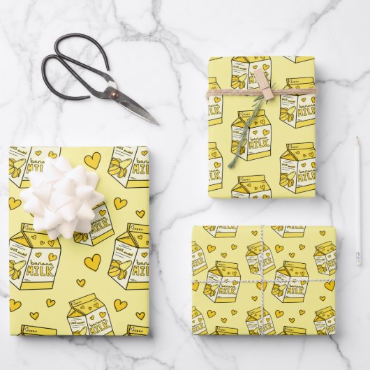 Feuille De Papier Cadeau Cute banane Lait Jaune (Recto)