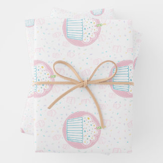 Feuille De Papier Cadeau Cute Birthday Cupcake with Candle