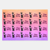 Feuille De Papier Cadeau Cute Black Cat Green Eyes Bow Happy Birthday (Devant 2)