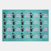 Feuille De Papier Cadeau Cute Black Cat Green Eyes Bow Happy Birthday (Devant)