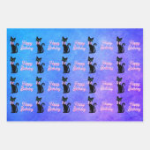 Feuille De Papier Cadeau Cute Black Cat Green Eyes Bow Happy Birthday (Devant 3)