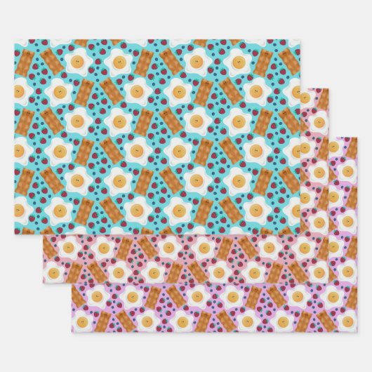 Feuille De Papier Cadeau Cute Blue Eggs Bacon Strawberries Blueberries  (Lot)