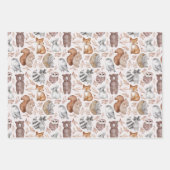 Feuille De Papier Cadeau Cute Bois animaux Aquarelle Anniversaire (Devant 3)