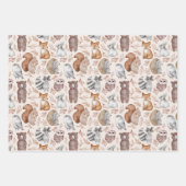 Feuille De Papier Cadeau Cute Bois animaux Aquarelle Anniversaire (Devant)