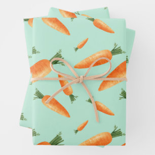 Feuille De Papier Cadeau Cute Carrot Love Motif Pastel Green