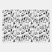 Feuille De Papier Cadeau Cute Cats Paws Motif noir blanc (Devant 3)