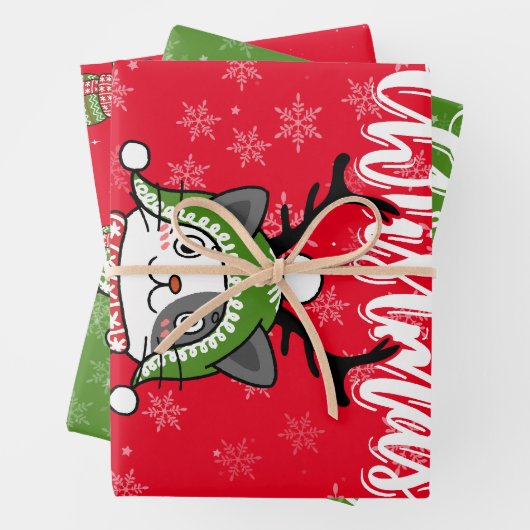 Feuille De Papier Cadeau Cute Chat Noël Stocking fourchettes Galore (En situation)