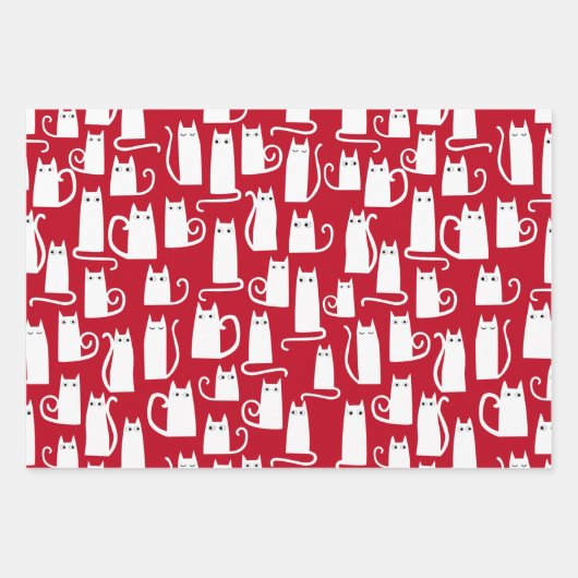 Feuille De Papier Cadeau Cute Chat Rouge et Blanc Festif (Devant 3)