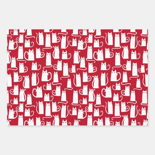 Feuille De Papier Cadeau Cute Chat Rouge et Blanc Festif (Devant 2)