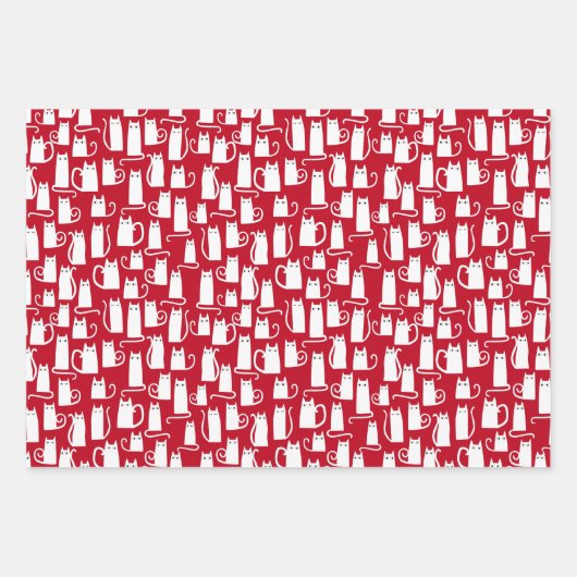 Feuille De Papier Cadeau Cute Chat Rouge et Blanc Festif (Devant)