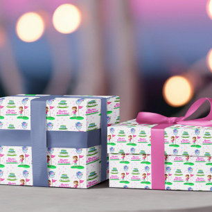 Feuille De Papier Cadeau Cute Chibi Girl Anniversaire Golfing Thématique An