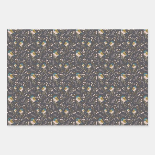 Feuille De Papier Cadeau Cute Chickadee Oiseaux Coeurs Découpage Cadeau (Devant 2)