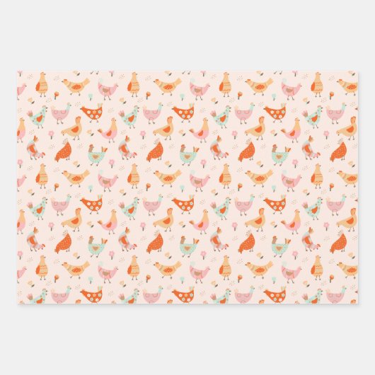 Feuille De Papier Cadeau Cute Chicken Bird Pattern (Devant 2)