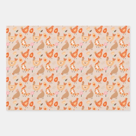Feuille De Papier Cadeau Cute Chicken Bird Pattern (Devant)