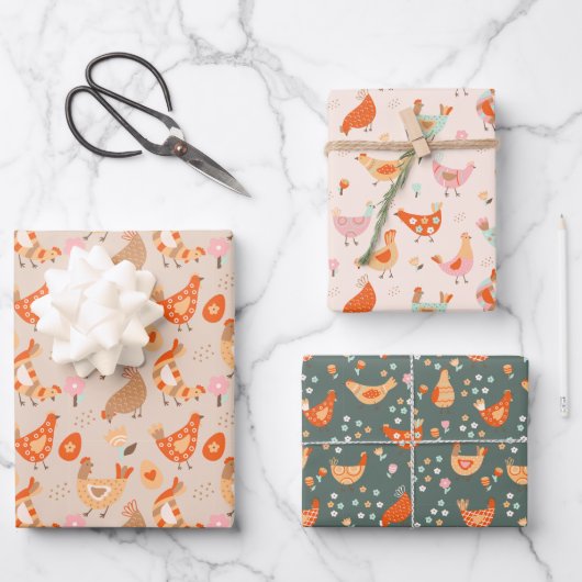 Feuille De Papier Cadeau Cute Chicken Bird Pattern (Recto)