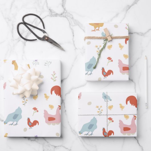 Feuille De Papier Cadeau Cute Chickens Hens and Baby Chicks (Recto)