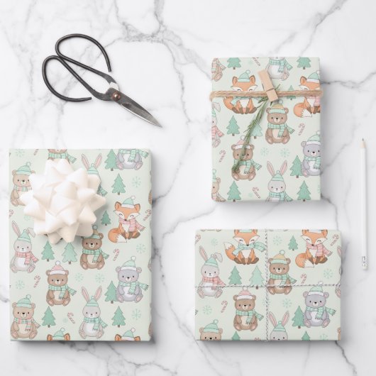 Feuille De Papier Cadeau Cute Christmas Animals Seamless Pattern (Recto)