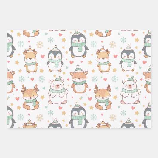 Feuille De Papier Cadeau Cute Christmas Animals Wrapping Paper – Festive Ho (Devant 2)