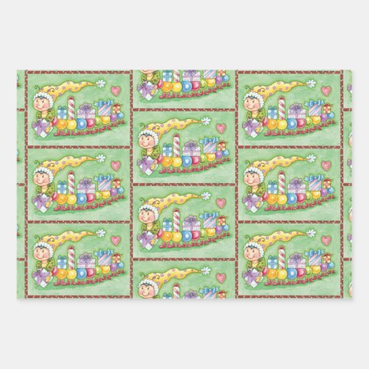 Feuille De Papier Cadeau Cute Christmas Caterpillar Train with Presents (Devant)