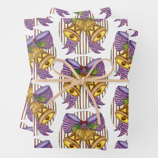 Feuille De Papier Cadeau Cute Christmas Jingle Bells with Ribbon and Bow (En situation)
