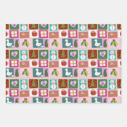 Feuille De Papier Cadeau Cute Christmas Patchwork Pattern (Devant 2)