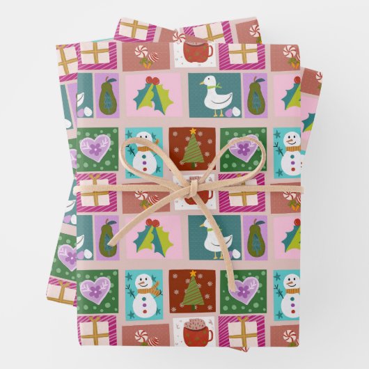 Feuille De Papier Cadeau Cute Christmas Patchwork Pattern (En situation)