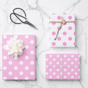 Feuille De Papier Cadeau Cute Classic rose et blanc Polka point