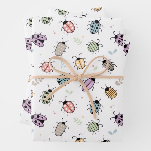 Feuille De Papier Cadeau Cute Colorful Bugs Pattern (En situation)