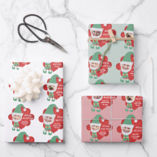 Feuille De Papier Cadeau Cute Elf Famille 4 Photo Salutation personnalisée