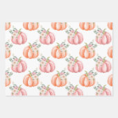 Feuille De Papier Cadeau Cute Fall Citrouilles floraux rose et orange (Devant)