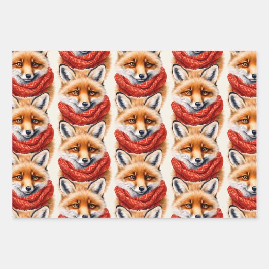 Feuille De Papier Cadeau Cute Fox in a Red Scarf Autumn Pattern (Devant)