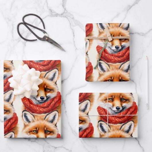Feuille De Papier Cadeau Cute Fox in a Red Scarf Autumn Pattern (Recto)