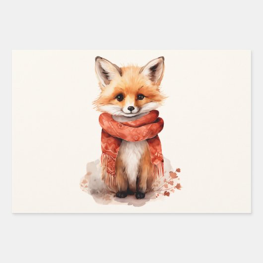 Feuille De Papier Cadeau Cute Fox Pup in a Red Scarf (Devant 3)