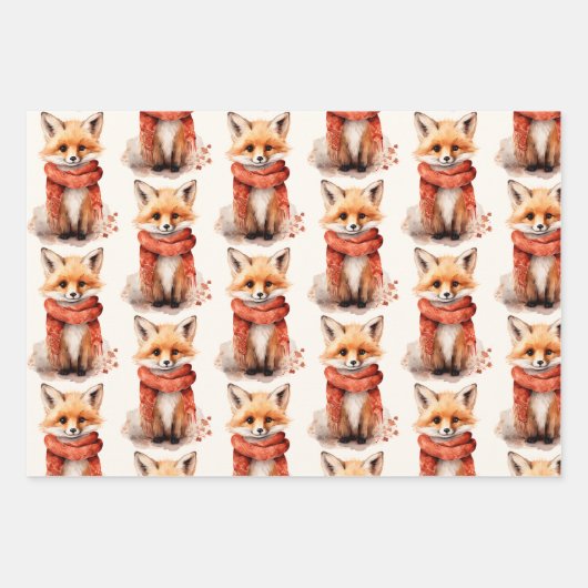 Feuille De Papier Cadeau Cute Fox Pup in a Red Scarf Pattern (Devant 3)