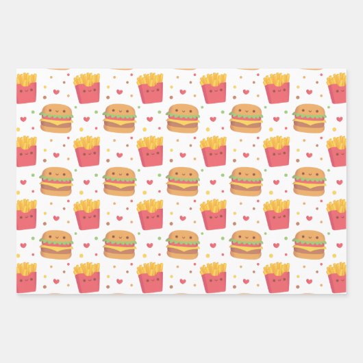 Feuille De Papier Cadeau Cute frites et Motif de hamburger (Devant 3)