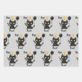 Feuille De Papier Cadeau Cute Funny Chat noir tenant des ballons-Anniversai (Devant 3)