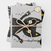 Feuille De Papier Cadeau Cute Funny Chat noir tenant des ballons-Anniversai (En situation)