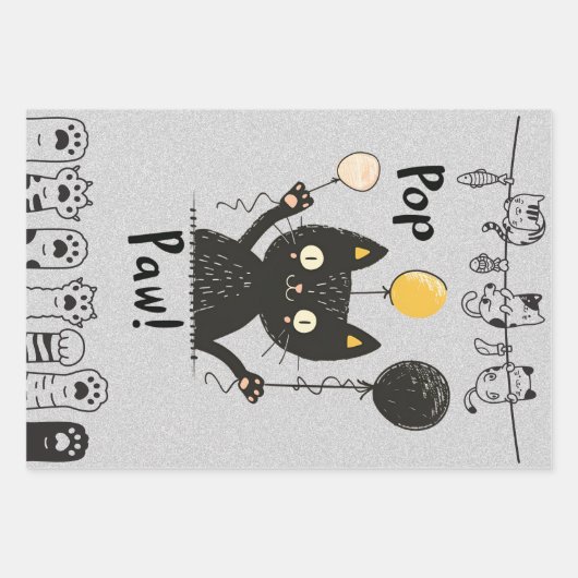 Feuille De Papier Cadeau Cute Funny Chat noir tenant des ballons-Anniversai (Devant)