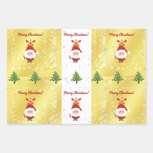Feuille De Papier Cadeau Cute Funny Elegant Rudolph Santa Christmas Trees (Devant)