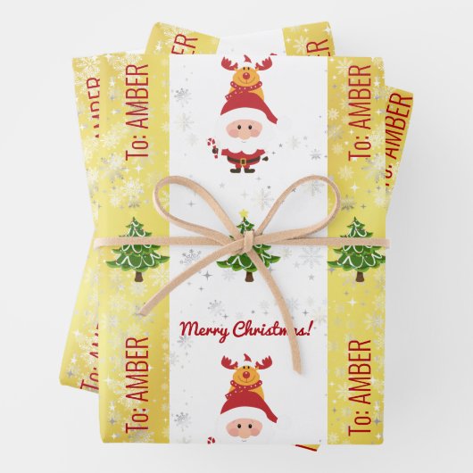 Feuille De Papier Cadeau Cute Funny Elegant Rudolph Santa Personalized Xmas (En situation)