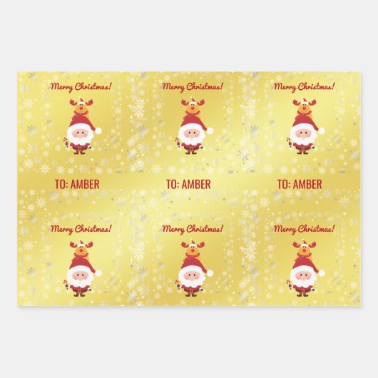Feuille De Papier Cadeau Cute Funny Modern Rudolph Santa Personalized Name  (Devant)