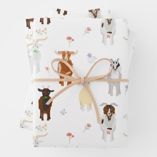 Feuille De Papier Cadeau Cute Goats Farm Animals (En situation)
